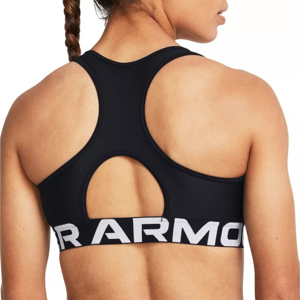 Under Armour NWT HeatGear Mid Branded Sports Bra Black Compression Support Large - Picture 3 of 13